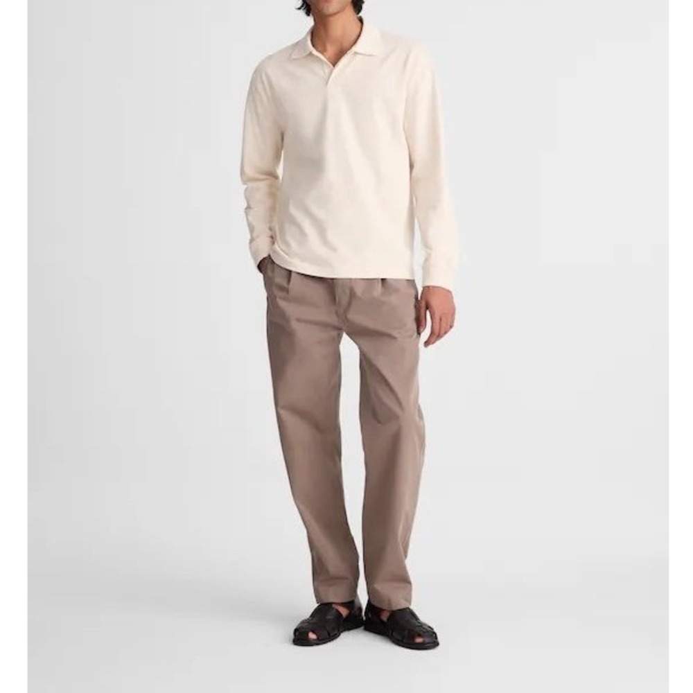 Madewell Compact Knit Polo Shirt Mens Medium Parchment Cream Long Sleeve Cotton
